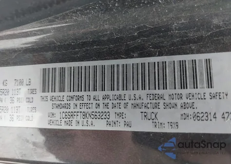 2019 Ram 1500 Big Horn/Lone Star 4X4 5'7 Box from USA, damaged, VIN 1C6SRFFT8KN563233